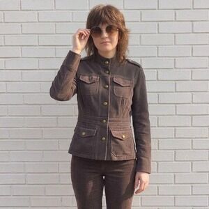 Esprit Military Jacket Womens 6 Brown Corduroy Button Utility Safari Earthy Coat